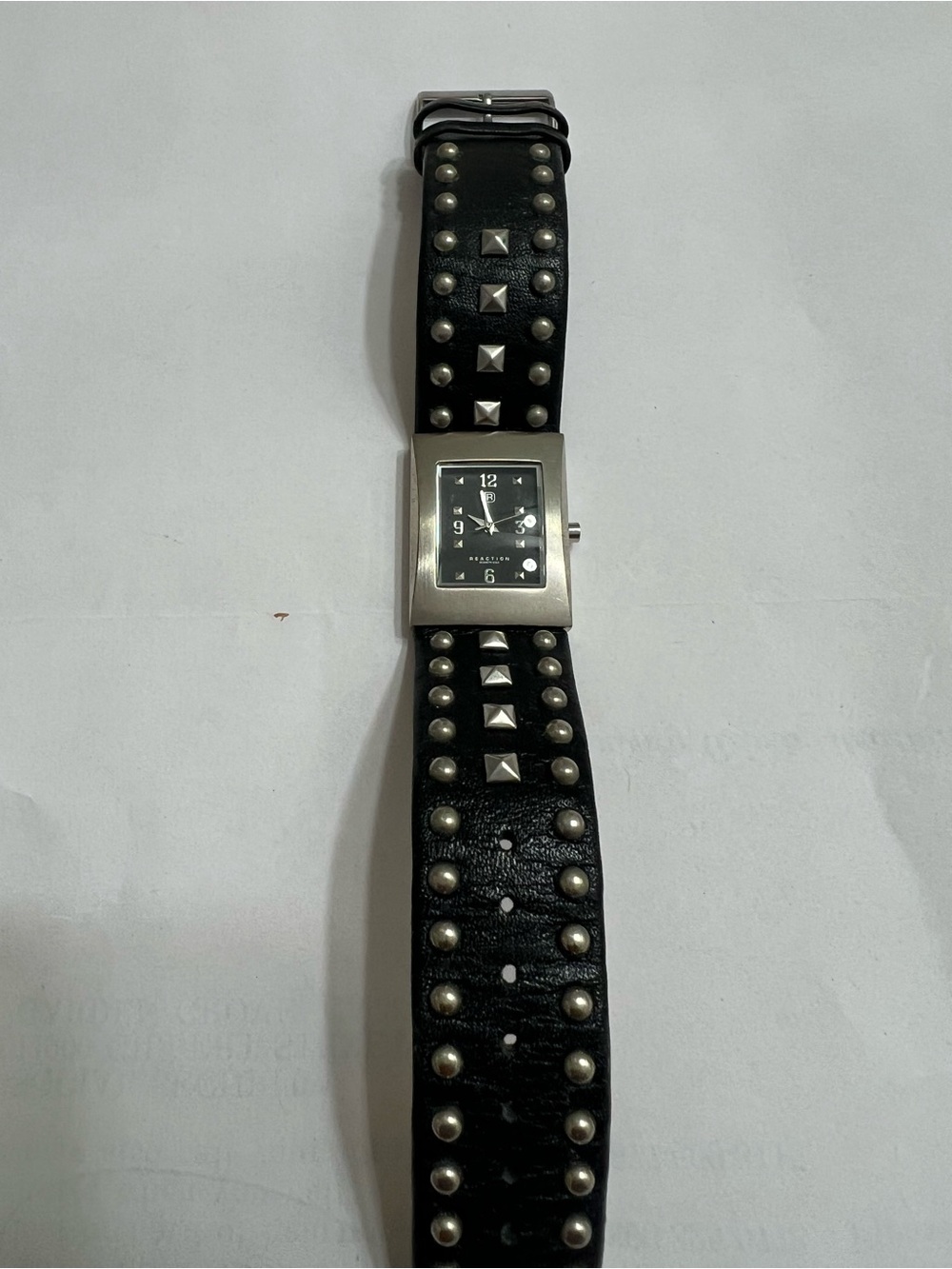 Kenneth Cole Black Leather Studded Watch with Silver Case